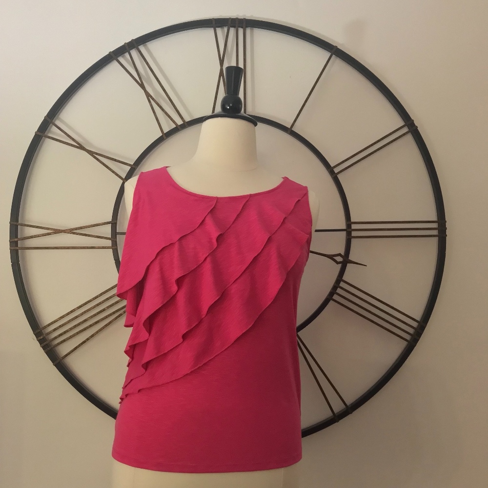 Rafaella Pink Top with ruffle front Size XL
